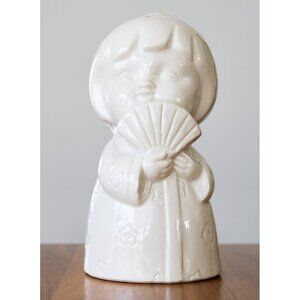 Cute BENIHANA Tiki Mug Cup Sakura Girl Fan Cherry Blossoms 7” White Ceramic